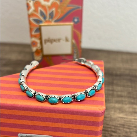 Piper K | Reconstituted Turquoise Hoop Earrings - Picture 3 of 6